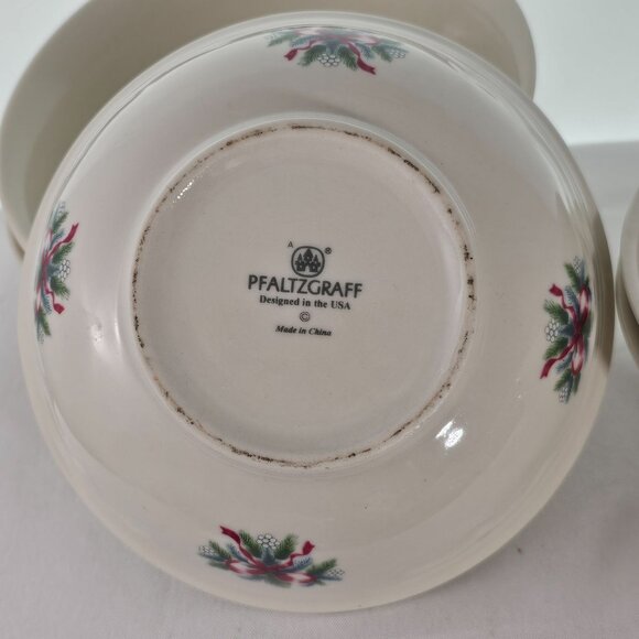Pfaltzgraff Red Ribbon Soup Salad Cereal Bowls 6" set/6 holiday Christmas dish - Picture 5 of 10